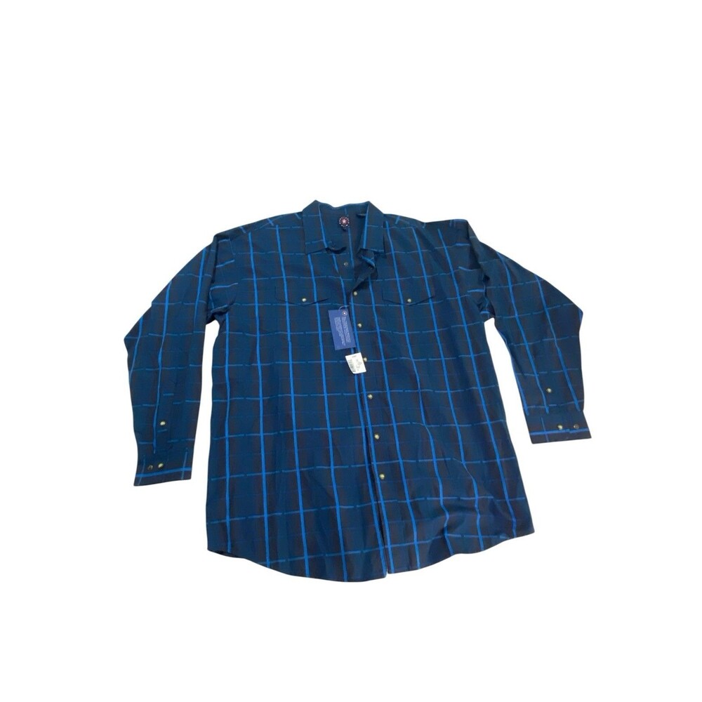 NWT Panhandle Slim western Shirt Men XXLT Blue Grid Windowpan Snap long Sleeve